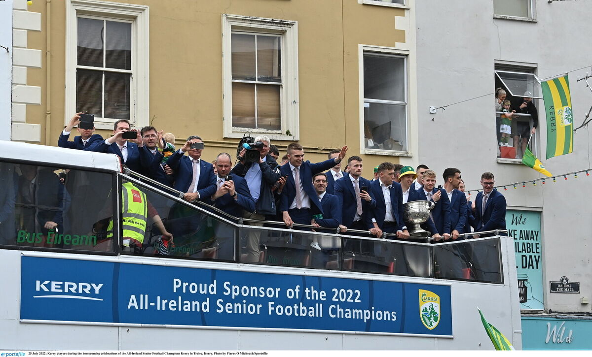 Kerry's football heroes got a rapturous welcome home on Monday in Tralee after they edged out Galway in Sunday's All-Ireland final. Picture: Piaras Ó Mídheach/Sportsfile