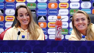 <p>STEEL CITY: Sweden’s Kosovare Asllani and Magdalena Eriksson (right) during a press conference at Bramall Lane, Sheffield ahead of their semi-final with England. </p>