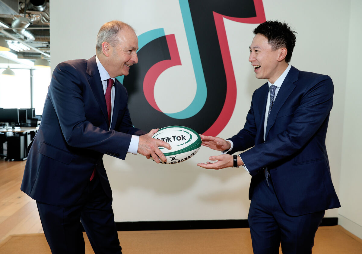 Taoiseach Micheál Martin and TikTok CEO Shou Zi Chew as the Government and IDA welcomed news in June that TikTok is to create a further 1,000 jobs.