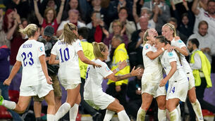England’s Fran Kirby (second right) celebrates scoring her goal (Nick Potts/PA)