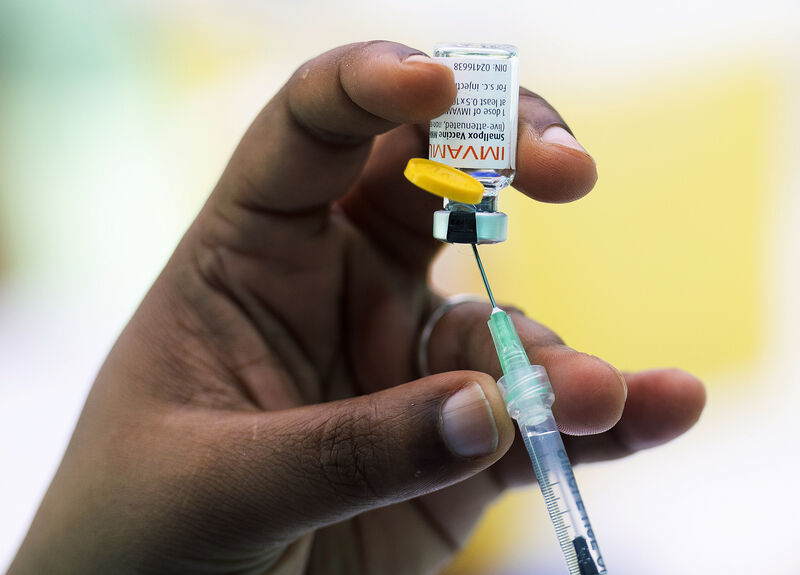 A health care worker prepares monkeypox vaccine in Montreal, Saturday, July 23, 2022. Tourists are among those lining up to get monkeypox vaccines in Montreal, as the World Health Organization declares the virus a global health emergency. (Graham Hughes/The Canadian Press via AP) A health care worker prepares monkeypox vaccine in Montreal, Saturday, July 23, 2022. Tourists are among those lining up to get monkeypox vaccines in Montreal, as the World Health Organization declares the virus a global health emergency. (Graham Hughes/The Canadian Press via AP)