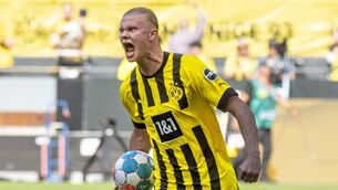 <p>FORMIDABLE: Manchester City will have a new face up front next season in the prolific Erling Haaland. Pic: David Inderlied/PA</p>