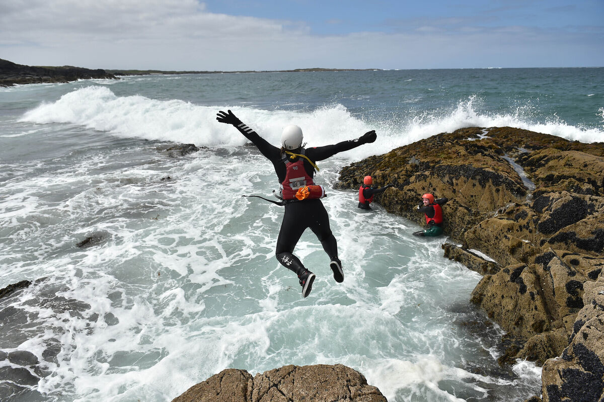 Clare Wheatley takes part in Coasteering which is a combination of adventure swimming, climbing, scrambling and cliff jumping, at Real Adventures Connemara. Picture: Ray Ryan