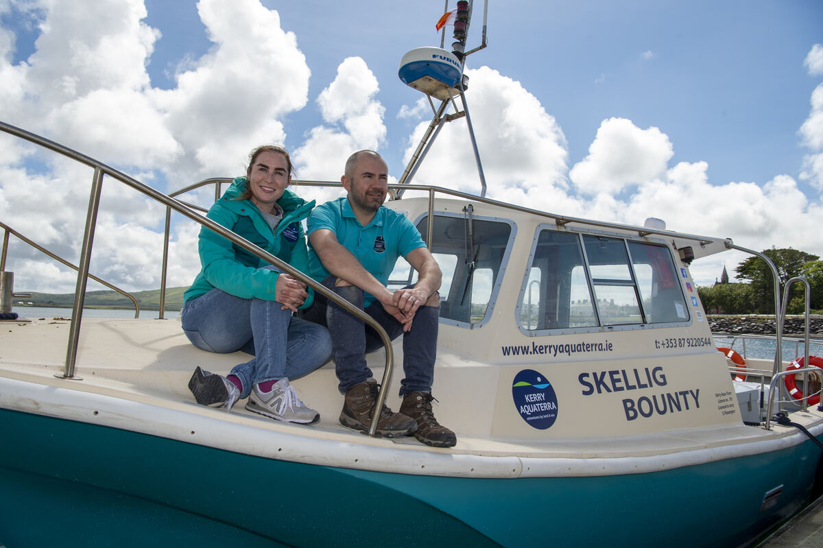 Elizabeth and Brendan Curtin of Kerry Aquaterra adventures by land &amp; sea on the Skellig Bounty at Knightstown, Valencia Island. Picture: Dan Linehan
