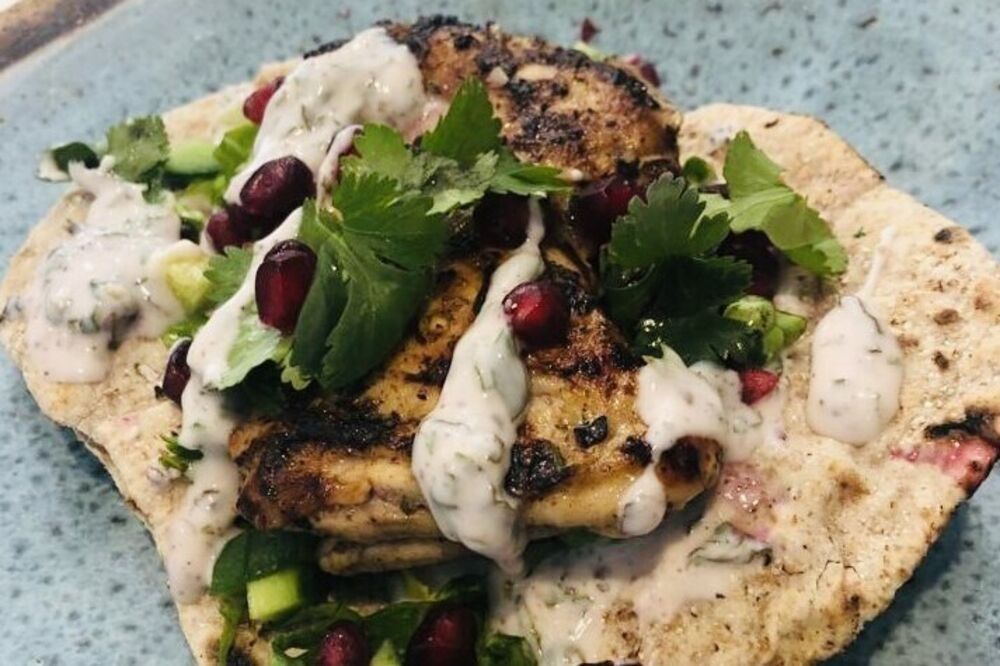 Chicken Shawarma flatbreads with yoghurt