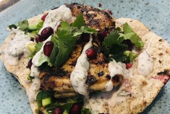 Chicken Shawarma flatbreads with yoghurt