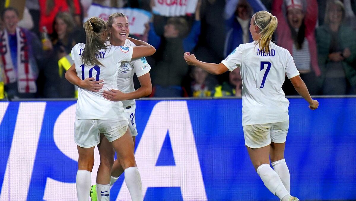 England's Alessia Russo (second left) celebrates scoring against Sweden. Pic: Danny Lawson/PA Wire.