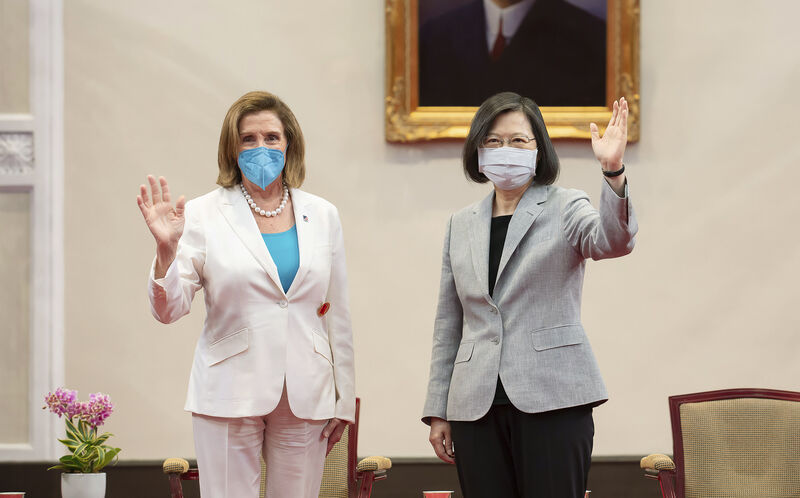 US House Speaker Nancy Pelosi and Taiwanese president Tsai Ing-wen during a meeting in Taipei on Wednesday. Picture: Taiwan Presidential Office via AP