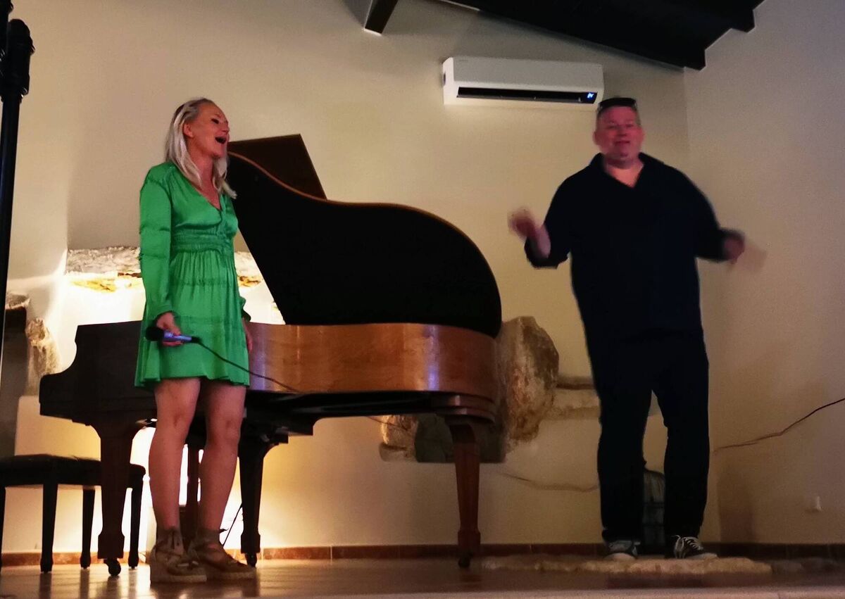 Dr Eva Orsmund and Conor O'Connor from Dublin singing karaoke