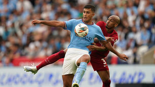 <p>INTERNATIONALS: Manchester City's Rodri (left) and Liverpool's Fabinho, both of whom will be jetting off for the World Cup in November. Picture date: Saturday July 30, 2022.</p>
