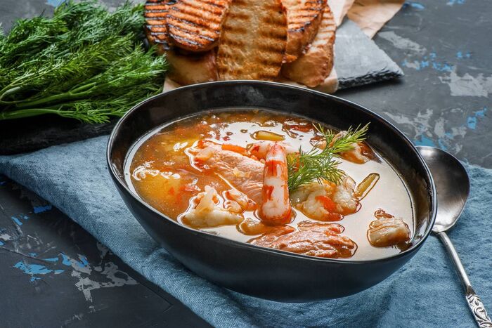 Mediterranean Fish and Velvet Crab Soup with Rouille