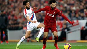 <p>KEY MAN: Liverpool's Mohamed Salah battles for the ball.</p>