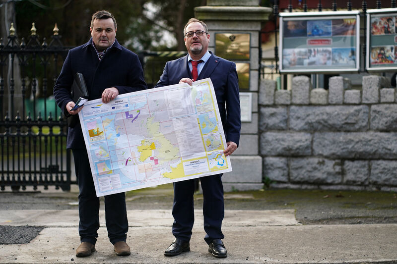 Representatives of the Irish fishing industry Brendan Byrne, CEO of the Irish Fish Processors and Exporters Association, and Patrick Murphy, CEO Irish South and West Fish Producers Organisation hold a Fisheries Management Chart outside the Russian embassy in Dublin in January, ahead of a meeting with the Russian ambassador amid an ongoing row about navy exercises off the coast. Picture: Brian Lawless Representatives of the Irish fishing industry Brendan Byrne, CEO of the Irish Fish Processors and Exporters Association, and Patrick Murphy, CEO Irish South and West Fish Producers Organisation hold a Fisheries Management Chart outside the Russian embassy in Dublin in January, ahead of a meeting with the Russian ambassador amid an ongoing row about navy exercises off the coast. Picture: Brian Lawless