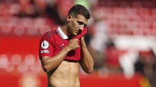 <p>BELIEF: Diogo Dalot played in United’s defeat to Brighton. Pic: Dave Thompson/AP</p>