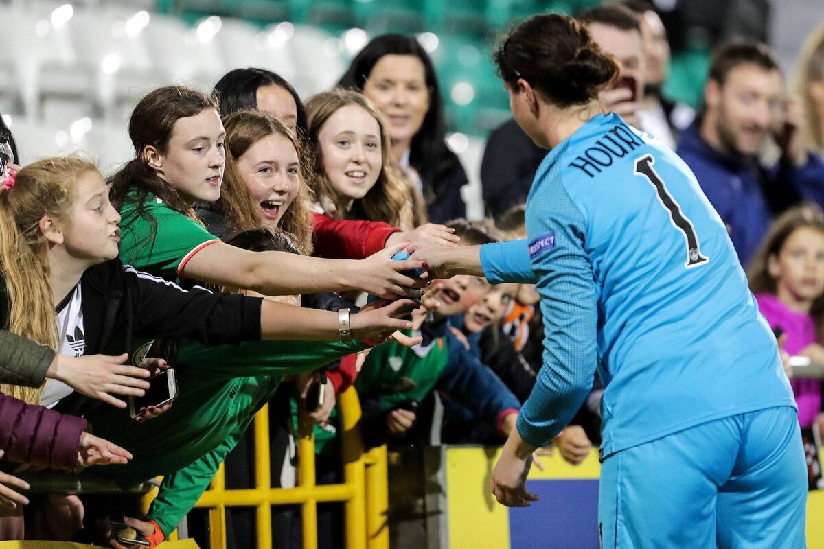 UEFA Women's European Championship Qualifier, Tallaght Stadium, Dublin 3/9/2019 Republic of Ireland Women vs Montenegro Women Ireland goalkeeper Marie Hourihan gives away her socks after the game Picture:  ©INPHO/Laszlo Geczo