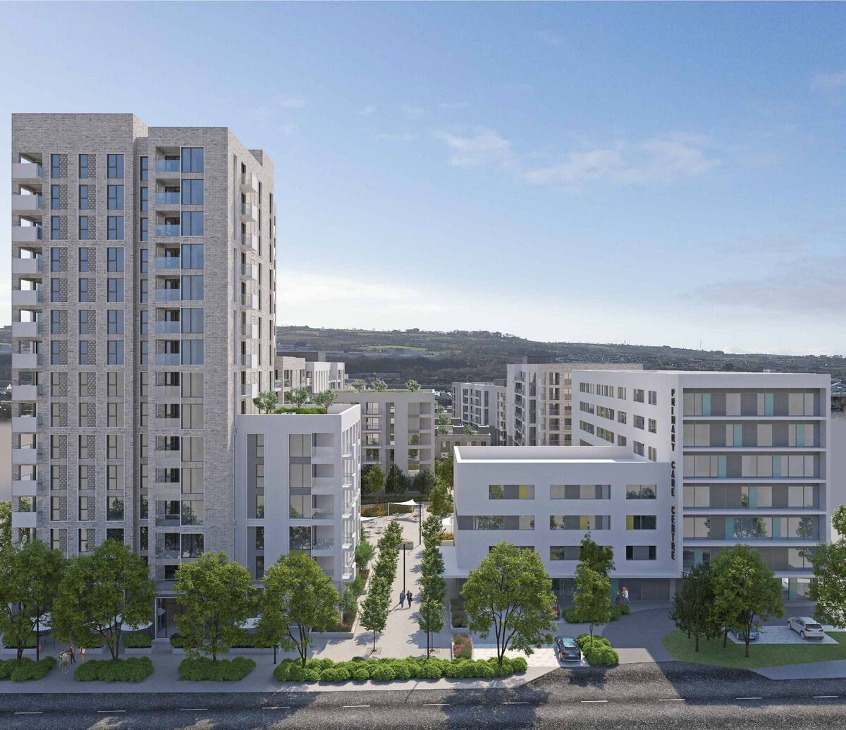 The centre will consist of a pharmacy and external play area on the ground floor, HSE services on the first, second and third floors, GP and medical support/offices on the fourth floor and medical support/offices on the fifth and sixth floors. Illustration: Pedersen Focus