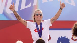 <p>ENVY: Denise's former Houston teammate Rachel Daly on stage during a fan celebration to commemorate England's historic UEFA Women's EURO 2022 triumph in Trafalgar Square, London. Pic: James Manning/PA Wire </p>
