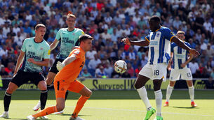 Nick Pope (left) denied Danny Welbeck during the goalless stalemate (Kieran Cleeves/PA)