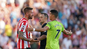 <p>CRISIS: Manchester United's Cristiano Ronaldo reacts during the Premier League match at the Gtech Community Stadium. Photo: John Walton/PA Wire.</p>