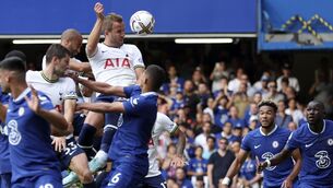 <p>LATE DRAMA: Tottenham's Harry Kane, top, scores his side's second goal during the English Premier League soccer match between Chelsea and Tottenham Hotspur at Stamford Bridge. Pic: AP Photo/Ian Walton</p>