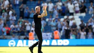 <p>FULL OF PRAISE: Brighton and Hove Albion manager Graham Potter applauds the fans after the Premier League match at the AMEX Stadium, Brighton. Pic: Kieran Cleeves/PA Wire.</p>