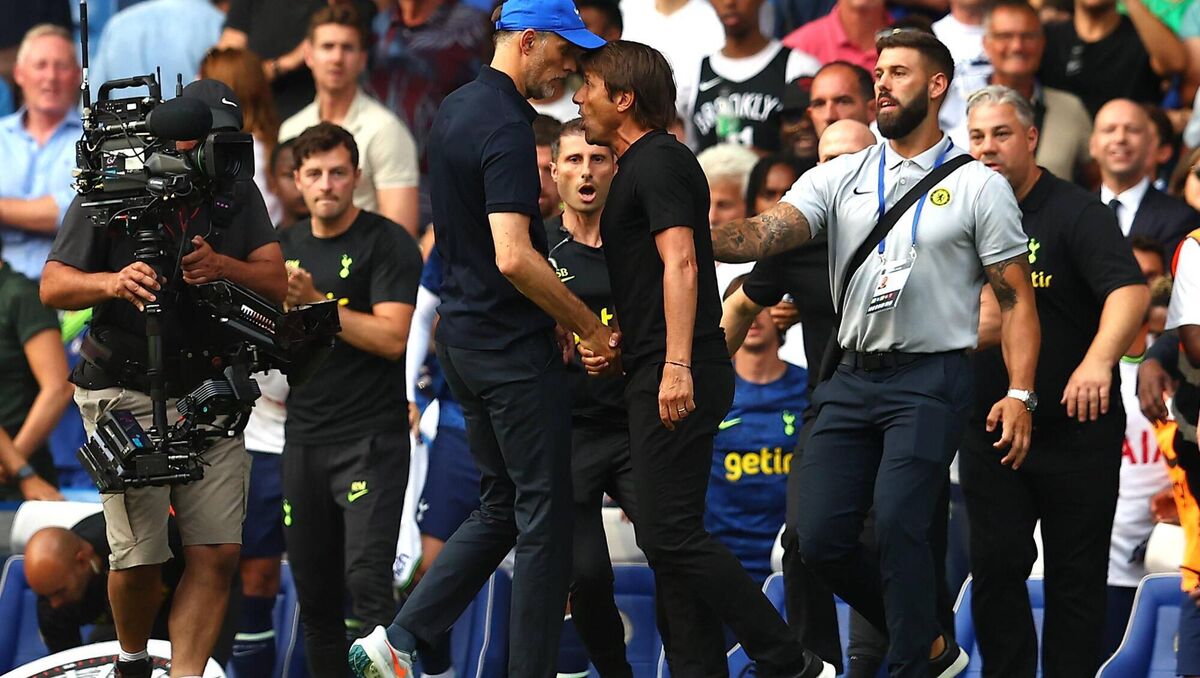 FACE OFF: Tuchel clashes with Tottenham Hotspur manager Antonio Conte. 