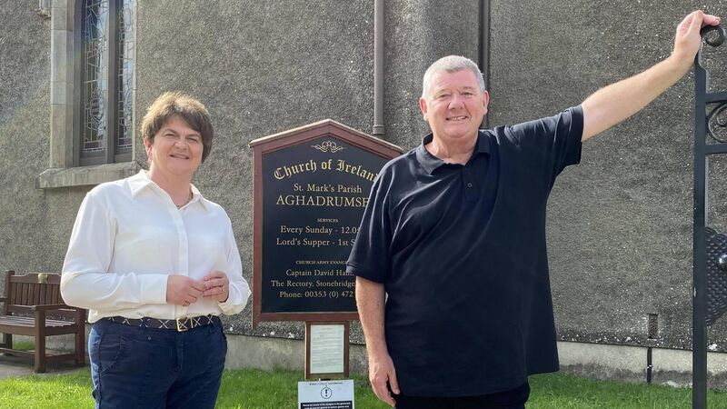 John Creedon with DUP politician Arlene Foster on Creedon’s Atlas of Ireland.