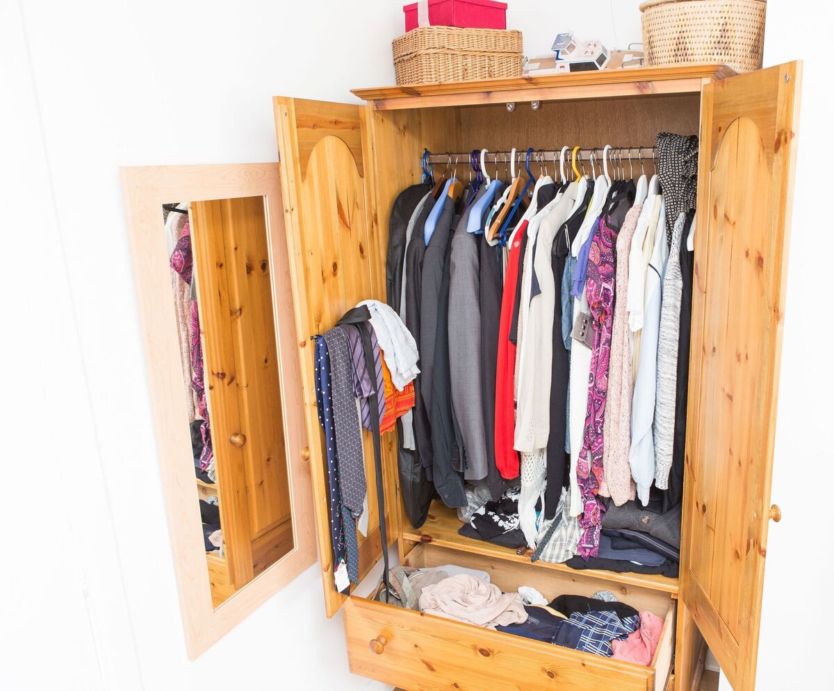 Can't see what clothes you have in the wardrobe they're stuffed in so tightly? It's the bane of so many households as in this 'before' picture. Can't see what clothes you have in the wardrobe they're stuffed in so tightly? It's the bane of so many households as in this 'before' picture.