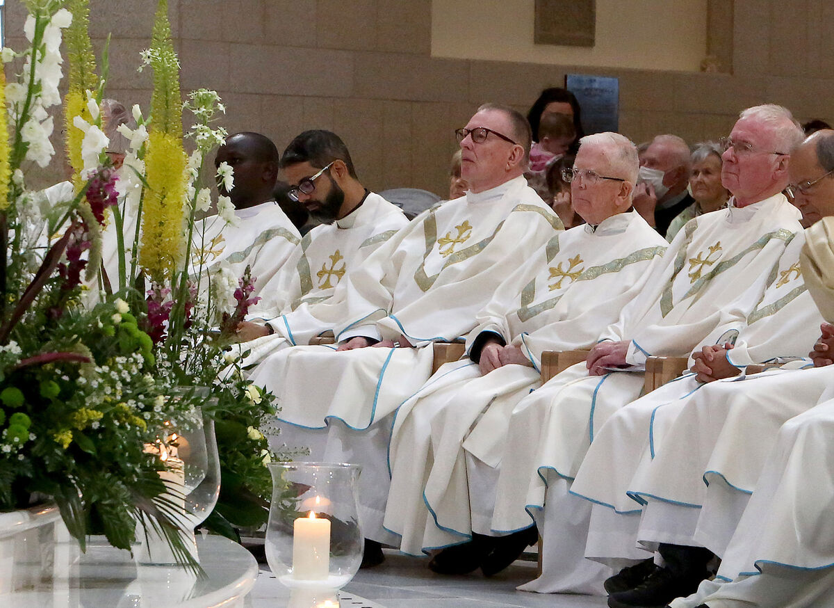 Priests sit during the Knock Shrine Mass in Co Mayo. 	Picture: Hany Marzouk