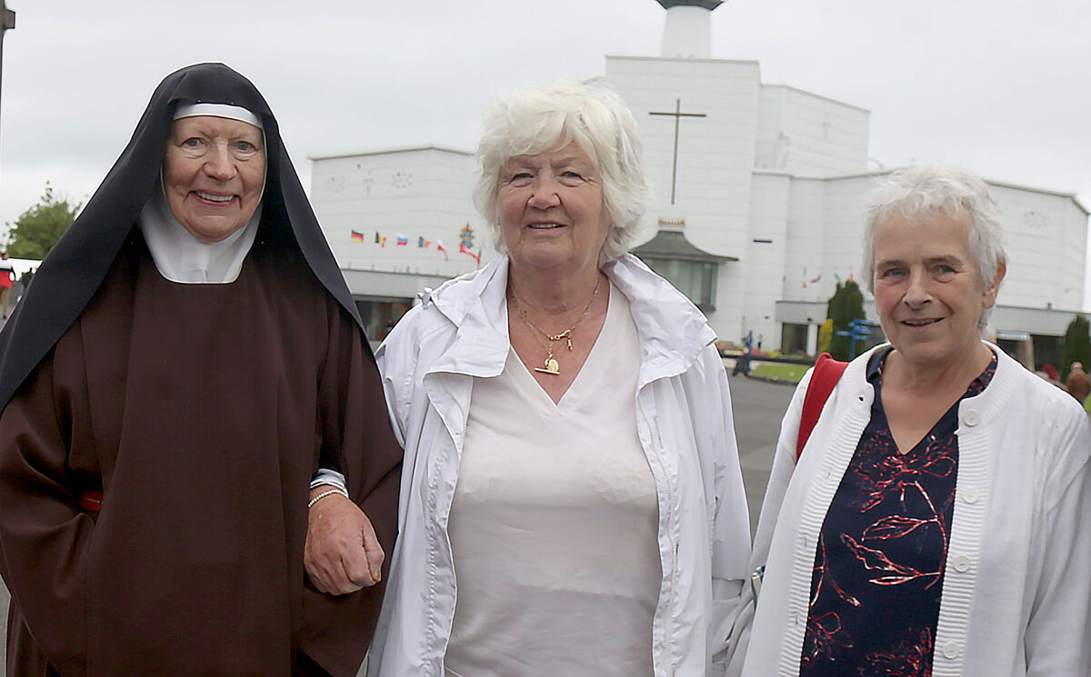  Sr. Teresa Keohane from Cork, Anna O'Donnell from Gort and Mena Dilleen from Loughrea at Knock Shrine Mass, Co Mayo. Photograph: Hany Marzouk
