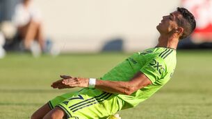 <p>EXIT?: Cristiano Ronaldo of Manchester United reacts during the Premier League match between Brentford FC and Manchester United at Brentford Community Stadium on August 13, 2022 in Brentford, England. (Photo by Catherine Ivill/Getty Images)</p>