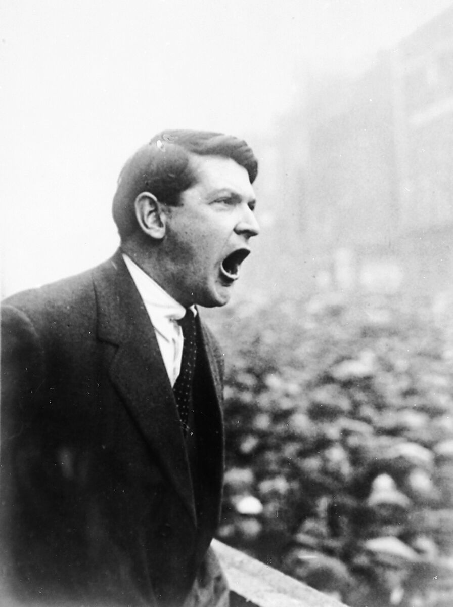 Michael Collins addressing a crowd gathered for the great Treaty meeting in College Green, Dublin, on March 18, 1922. File photo