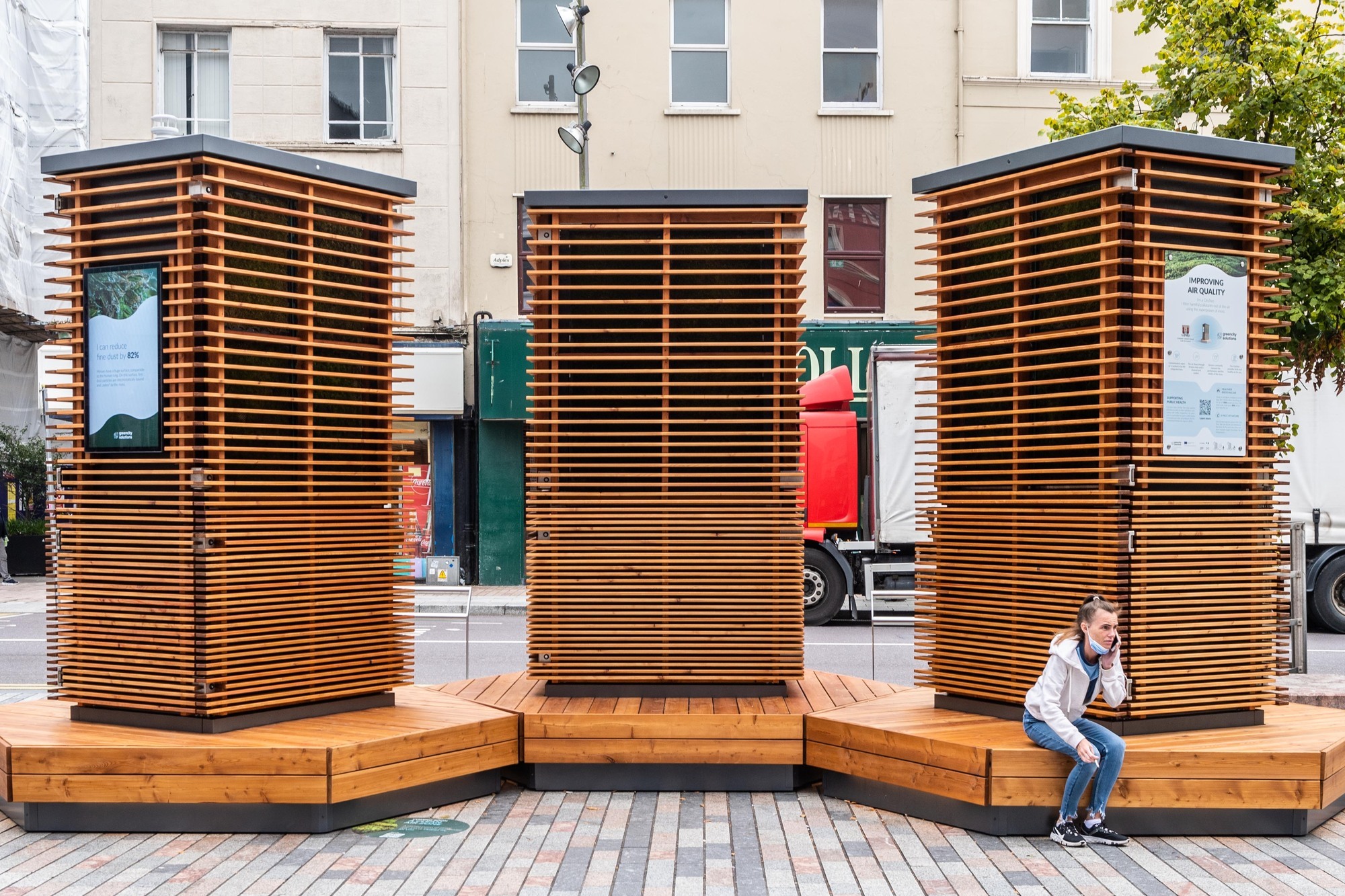 Robot trees were installed in Cork city centre to tackle air pollution. Picture: Andy Gibson.