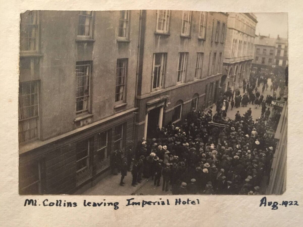 Michael Collins leaving the Imperial Hotel in August 1922. Picture: Private Collection/ Prof W. J O'Donovan/ Military Archives/ Michael Collins leaving the Imperial Hotel in August 1922. Picture: Private Collection/ Prof W. J O'Donovan/ Military Archives/