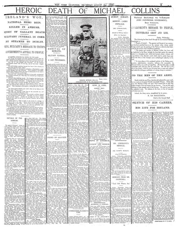 How the death of Michael Collins was reported in the Cork Examiner 