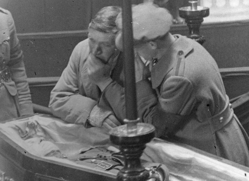 Sean Collins stands by the coffiin of his brother, Irish soldier, politician and Sinn Fein leader Michael Collins. Picture: Walshe/Getty Images