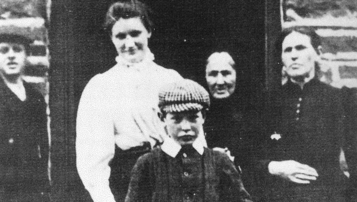 The Collins family: Left to right Patrick Collins (Michael's brother), Mary Collins (Michael's sister), Michael Collins, Johanna O'Brien (his grandmother) and his mother, Mary Anne Collins.