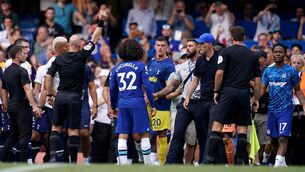 <p>BAN: Thomas Tuchel and Antonio Conte were sent off for their confrontation. Pic: John Walton/PA</p>