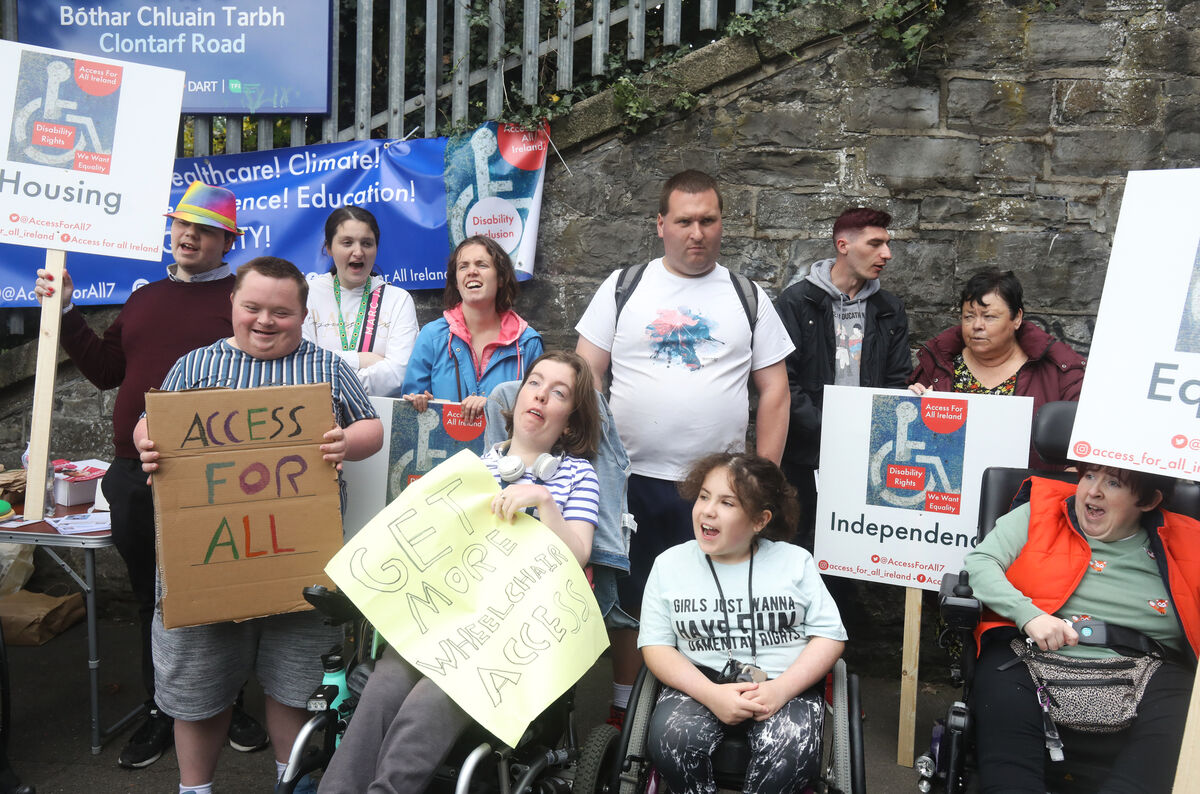 The Access for All protest at Clontarf Road Dart station on Friday. Picture: Leah Farrell/RollingNews.ie