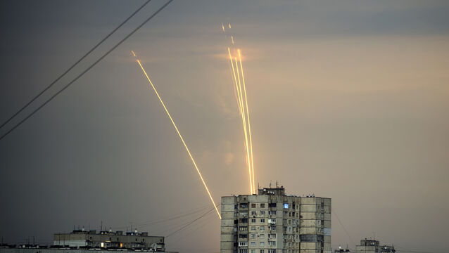 <p>Rockets launched from Russia's Belgorod region as seen from Kharkiv, Ukraine, last Monday. 'ZOV' by Pavel Filatyev is the first book from the front lines of the war but it won't be the last. Picture: Vadim Belikov/AP</p>