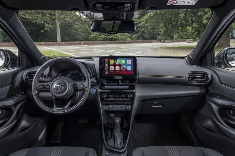 The stylish interior of the Yaris Cross Adventure certainly ticks all the modern boxes, what with an eight-inch infotainment touchscreen and, depending on spec, digital instrumentation, and a heads-up display. The stylish interior of the Yaris Cross Adventure certainly ticks all the modern boxes, what with an eight-inch infotainment touchscreen and, depending on spec, digital instrumentation, and a heads-up display.