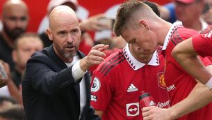 <p>MAN ON A MISSION: Manchester United manager Erik ten Hag speaks to Scott McTominay. Ten Hag is convinced his methods will succeed at Old Trafford. Picture: Ian Hodgson/PA Wire.</p>