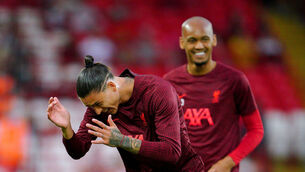 <p>RED MEN: Liverpool's Darwin Nunez (left) and Fabinho.</p>