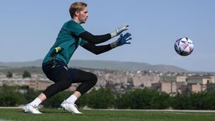 <p>Caoimhín Kelleher during a Republic of Ireland training session. Picture: Stephen McCarthy/Sportsfile</p>