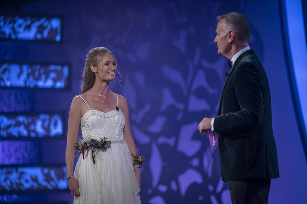 Ohio Rose Sarah McInerney on stage at the Dome at the Kerry Sports Academy at the MTU with Daithi Ó Sé. Picture: Domnick Walsh © Eye Focus LTD .