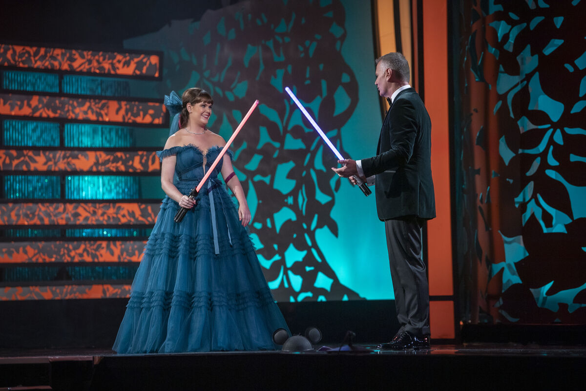 Florida Rose Jennifer Waldeck challenges Daithi to a lightsaber battle. Picture: Domnick Walsh © Eye Focus LTD