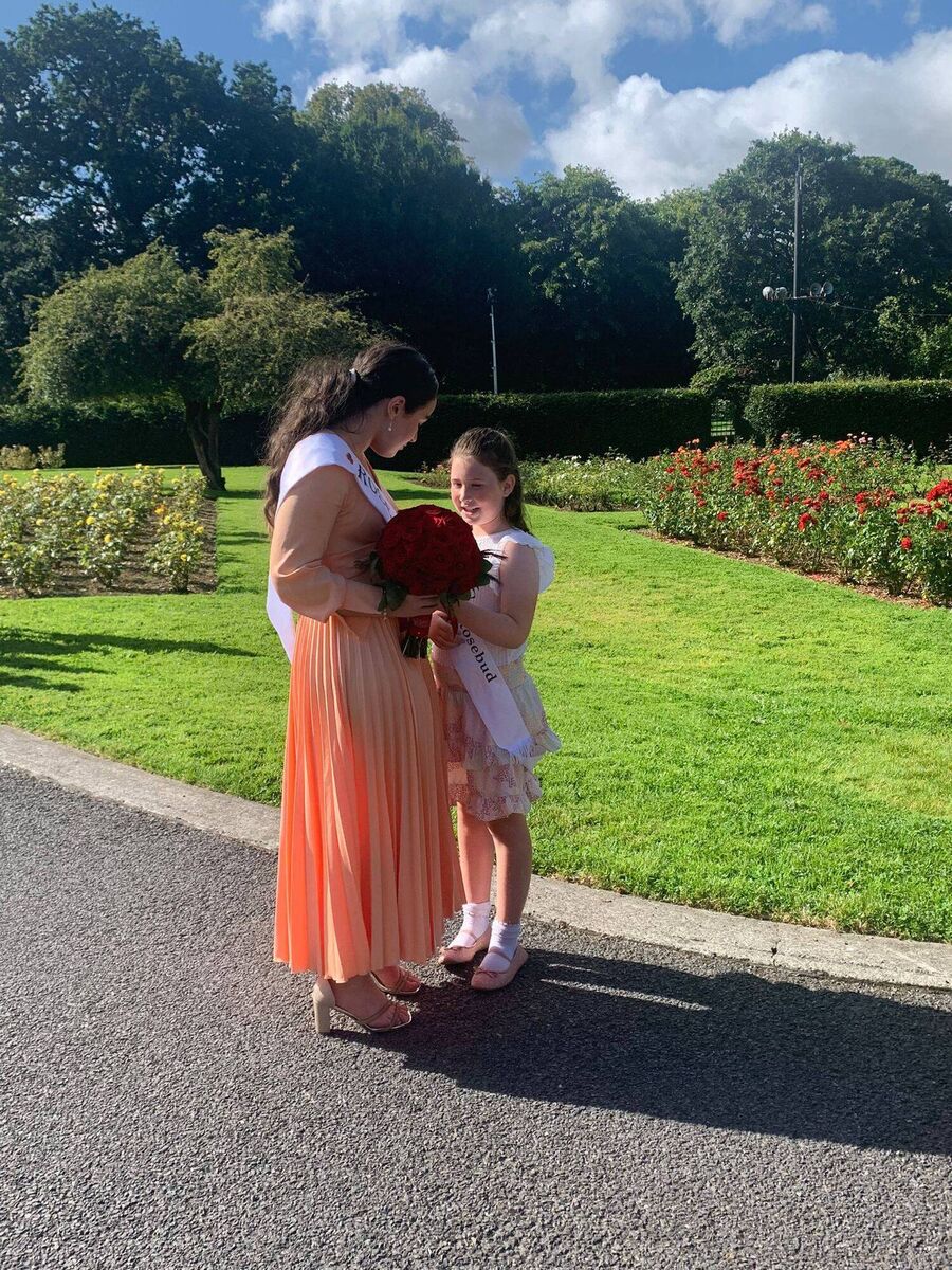 Rose of Tralee Rachel Duffy with her Rose Bud, nine-year-old Fiadh Gallahue from Co Cork. Picture: Maeve Lee