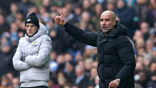 <p>BIG CLASH: Manchester City manager Pep Guardiola, right,  and Chelsea manager Thomas Tuchel will face off in the third round of the Carabao Cup.</p>