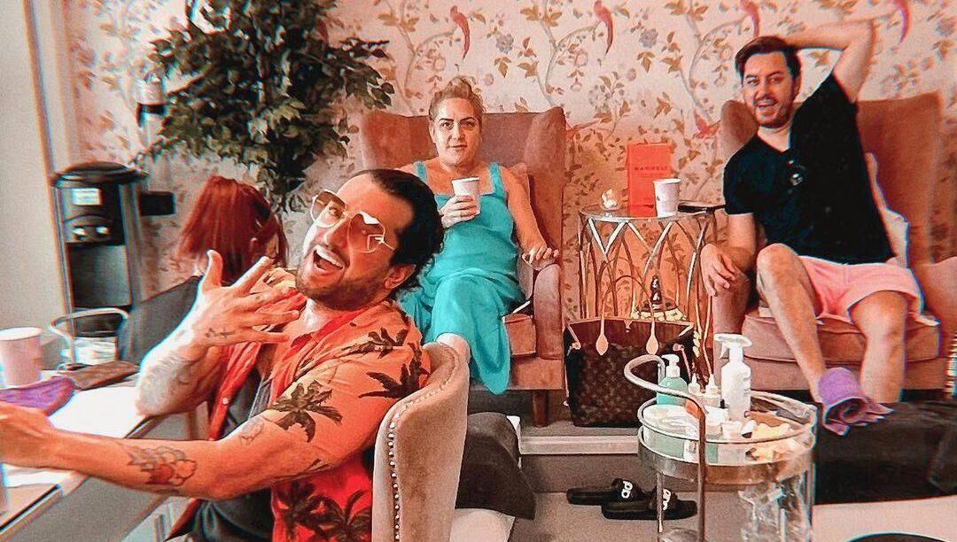 Brian Dowling and Arthur Gourounlian  preparing for their baby shower with Brian's sister Aoife. Picture: @bprdowling / Instagram 