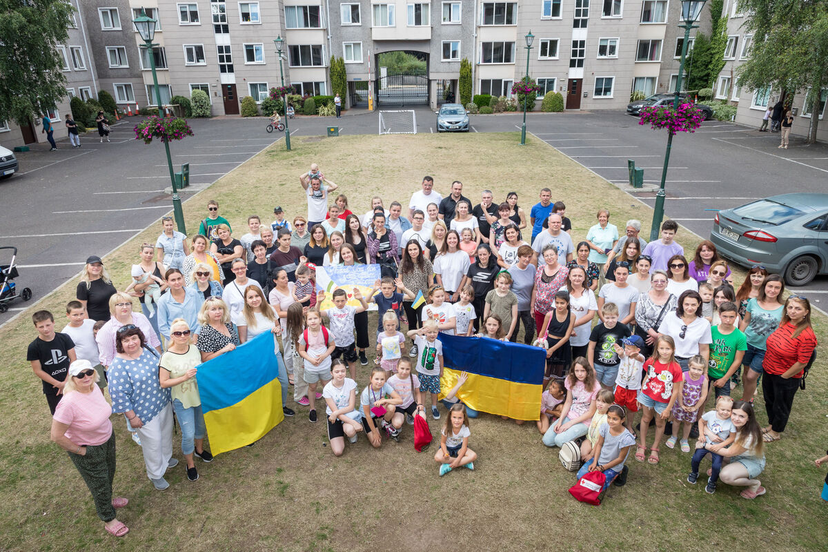 Some of the group of up to 300 Ukrainian refugees who are temporarily staying at the Student Village Accommodation on the Carrigrohane Road, Cork. Picture: David Creedon